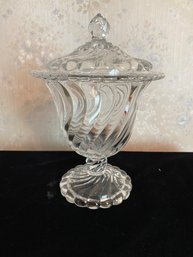 Twisted Glass Footed Urn With Lid