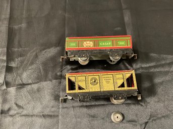 2 Vintage Tin Train Cars