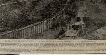 Old US Civil War Print Clipping - Bombardment Petersburg VA 1 April 1865 - Preparatory To A General Assault