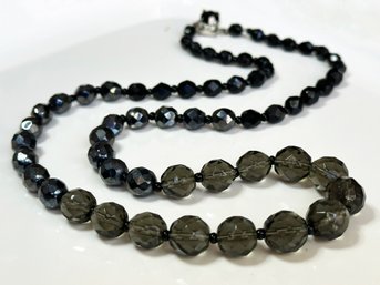 A Vintage Hematite And Jet Necklace With Silver Clasp