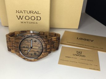 Incredible ALL WOOD Watch By UWOOD - Zebrano Wood - Same Wood Used In Mercedes - Brand New In Box NICE GIFT !