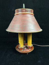 Antique Tole Lamp With Metal Shade