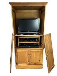 Pine Media Cabinet - Top Doors Included