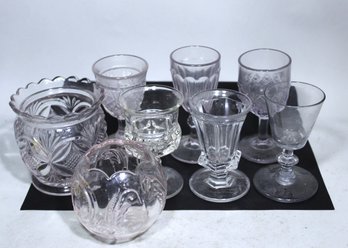 Lot Of 8 Early American EAPG And Flint To Georgian Blown Glass Cordials, Etc.