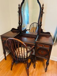 Vintage Vanity Table With Mirror And Chair