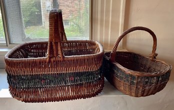 Two Vintage Hand Made - Hand Painted Baskets