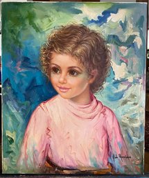 Oil On Canvas Portrait Of A Girl Signed Lower Right