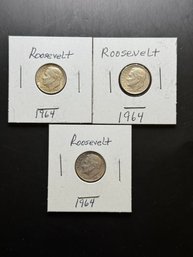 3 1964 Silver Roosevelt Dimes