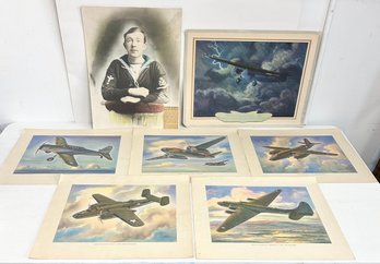 Lot Of Vintage Military Soldier And Fighter Plane Prints