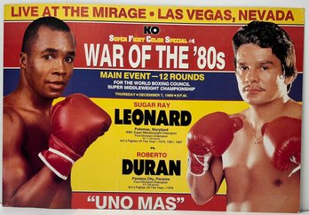 Vintage Boxing Poster - War Of The 80s - Leonard Vs Duran -mirage - Las Vegas - 7 Dec 1989- Uno Mas - 15 X 22