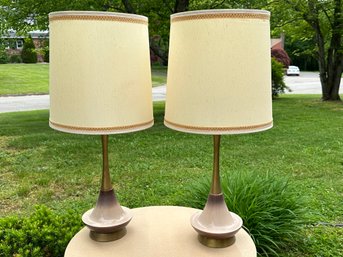 A Pair Of MCM Brass & Ceramic Ombre  Lamps