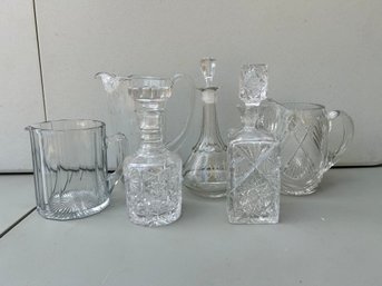 Vintage Collection Of Crystal And Glass Decanters With Stoppers And Pitchers (set Of 6)