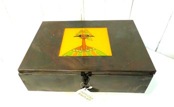 Swahili African Metal Jewelry Box With Tag And Enamel Centerpiece