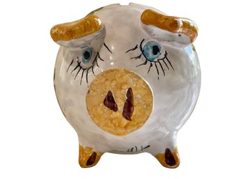 White Ceramic Italian Piggy Bank With The Biggest Blue Eyes!