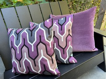 Pillow Trio - Purple Velvet With Geometric Pair - All Down Inserts