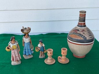 Mexican Pottery Vase And Figures