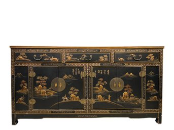 A Stunning Asian Chinoiserie Sideboard With Raised Gesso Detail