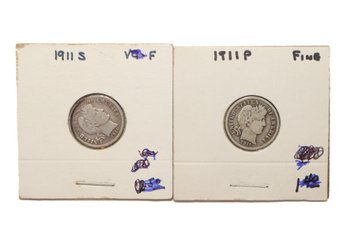 1911-S & 1911-P Barber Silver Dime