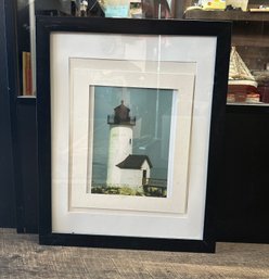 Lighthouse Photograph Large Framed Matted Vintage Color Photo Wood Framed. TT/WA-B