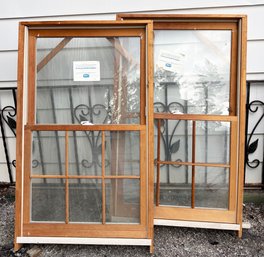 A Pair Of High Quality Cedar Double Hung Windows By Brosco - New