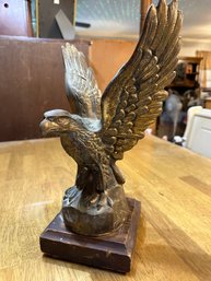 Solid Heavy Metal Brass Flying   Eagle On Wood Stand