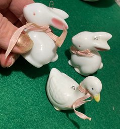 1990 Bunnies & Duck Porcelain Ornaments 3pcs