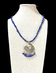 Vintage Signed QT Sterling Silver Lapis Lazuli Pendant Necklace