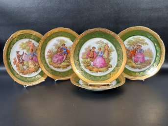 A Selection Of Gorgeous Vintage Limoges Plates With Fragonard Illustrations (Green)