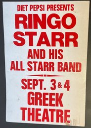 Vintage Poster - Ringo Starr & His All Starr Band - Greek Theatre CA - 3 & 4 Sept 1989 - 15 X 22 - Beatles