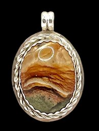 Gorgeous Large Sterling Silver Crazy Lace Smooth Agate Stone Pendant