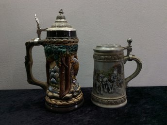 Pair Of Vintage Pottery Beer Steins