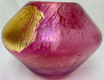 Robert Eickholt Pink & Gold Foil Art Glass Vase, 1990