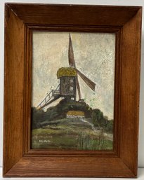 Vintage Mid Century Framed Oil On Board - Old Windmill - F C Wells - Jamaica - 14.5 X 18.5 - 10 X 14 - MCM