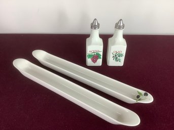 Oil And Vinegar Set With Olive Platters