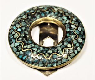 Vintage Silver Plated Circular Dress Clip Crushed Turquoise