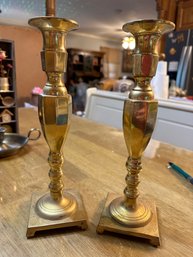 Pair Brass Candlesticks Made In Japan