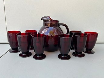 Vintage Royal Ruby Iced Tea Glasses And Pitcher By Anchor Hocking