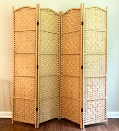A Vintage Woven Rattan Dressing Or Dividing Screen