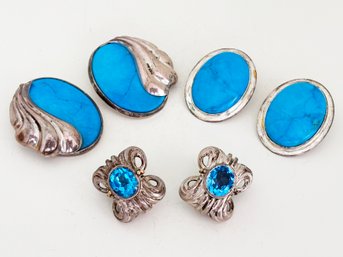 Turquoise And Topaz Clip Earrings In Sterling Silver Settings