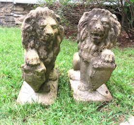 Pair Of Cement Garden Lions