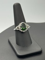 Beautiful Green Zircon & White Sapphire Ring In Sterling Silver