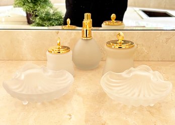 A Fine Crystal And Gold Plated Bath Set