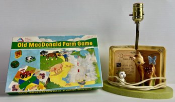 Vintage Bambi Lamp And Children's Board Game