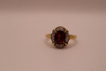 925 Sterling Silver And Gold Overlay With Red And Clear Stones 'STS' Chuck Clemency Ring Size 11