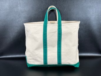 A Classic Extra-Large Boat & Tote In Natural Canvas With Green Handle Straps By L.L. Bean