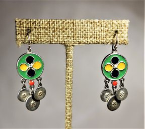 Signed Ben-Amun Silver And Enamel Pierced Earrings