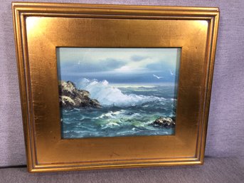 Very Nice Vintage Oil On Canvas - Under Glass - Ocean Scene - Unsigned - Very Well Done - Fantastic Frame