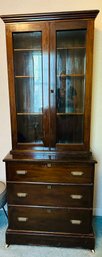 Vintage Secretary With 3 Drawers And Glass Doors - Unique Piece!