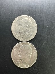 2 Eisenhower Dollars 1972-D, 1976