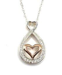 Vintage Two Toned Infinity Heart And Clear Stones Pendant Necklace